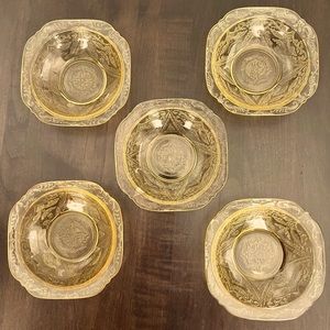 (Set of 5) Federal Depression Glass Madrid Amber Berry, Sauce, or Trinket Bowls